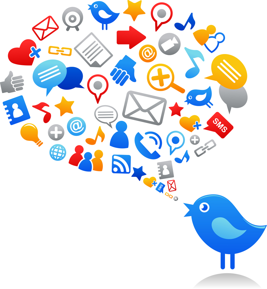 Blue bird with social media icons