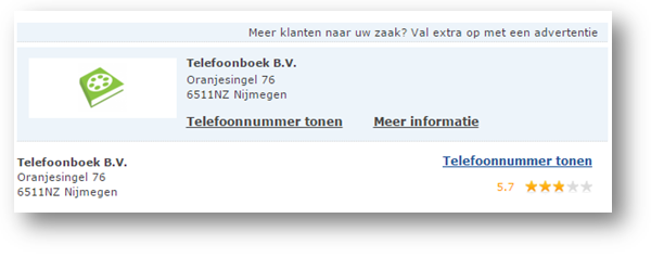 Voorbeeld advertentie Telefoonboek