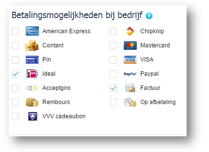 In uw bedrijfsprofiel kunt u ook uw betalingsmogelijkheden aangeven.