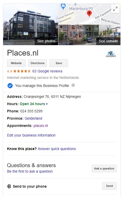 Google Mijn Bedrijf voorbeeld van Places