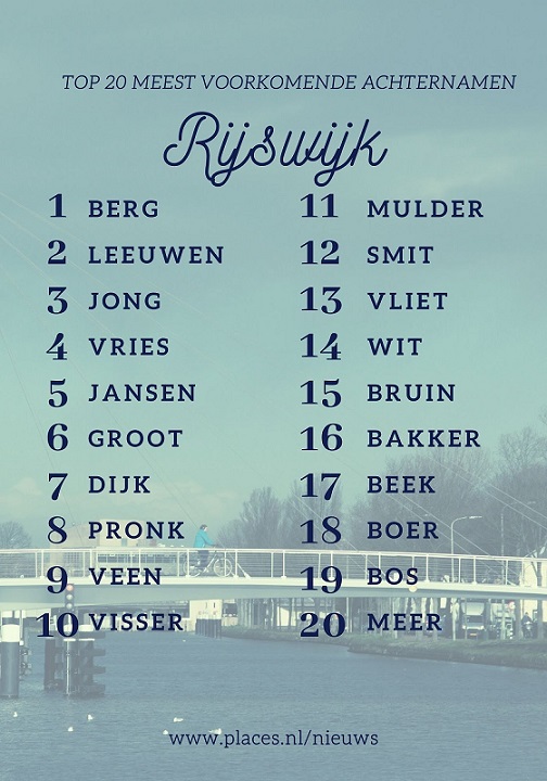 Top 20 meest voorkomende achternamen in Rijswijk