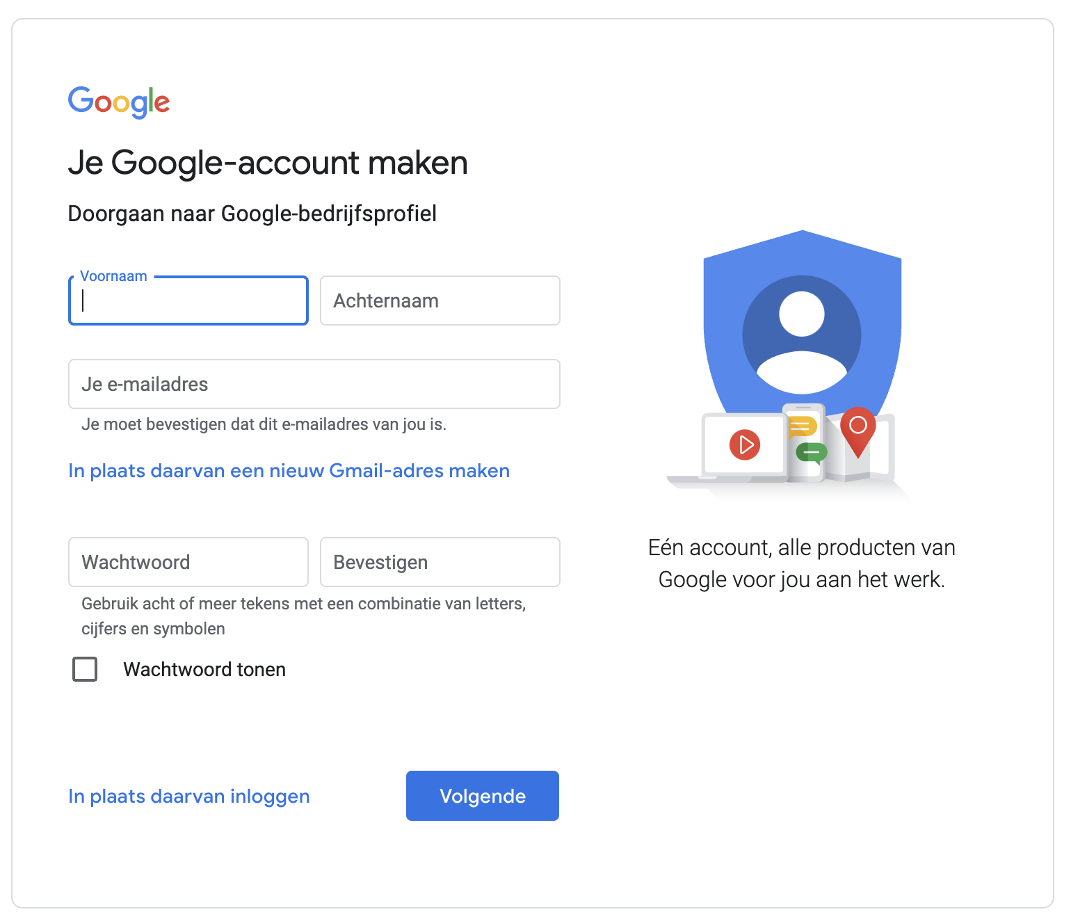 Google Mijn Bedrijf Account aanmaken